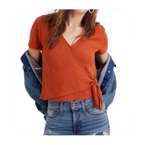 2/$20 Madewell Texture & Thread M fall orange wrap tie Top